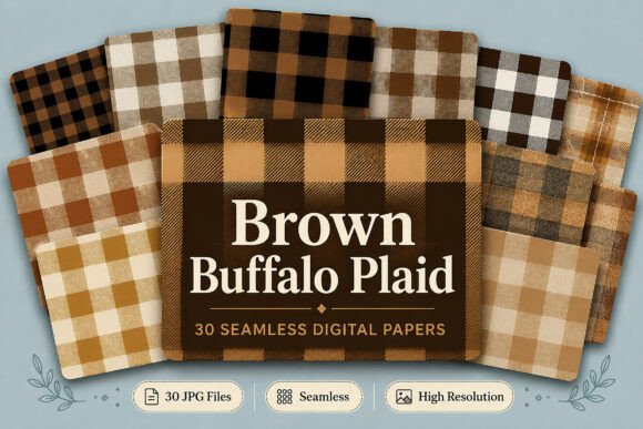 Download Brown Buffalo Plaid Digital Papers Set - Paper Collection