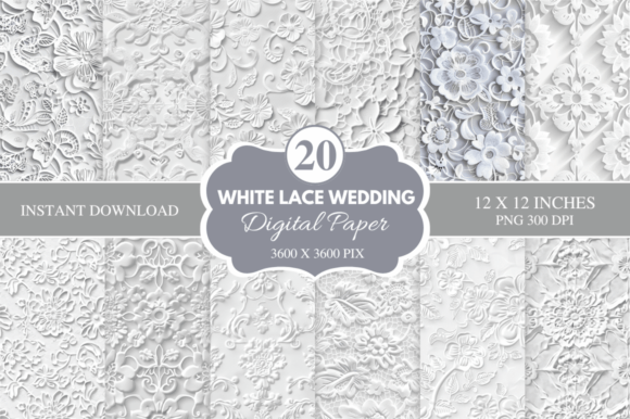Download White Lace Wedding Digital Paper Bundle - Paper Collection