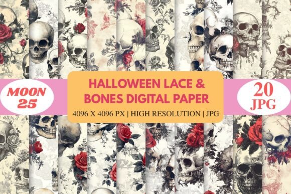 Download Halloween Lace &amp; Bones Digital Paper - Paper Collection