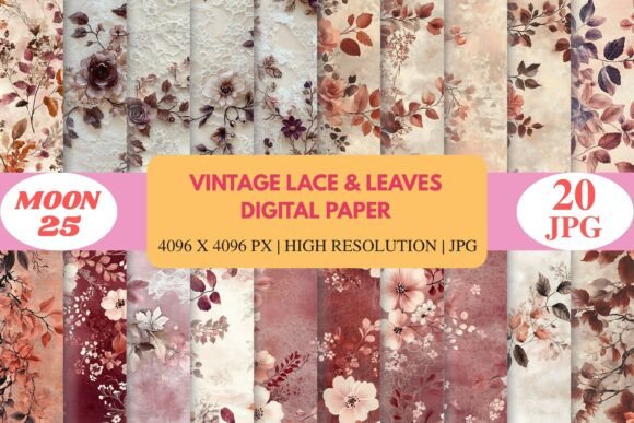 Download Vintage Lace &amp; Leaves Digital Paper - Paper Collection