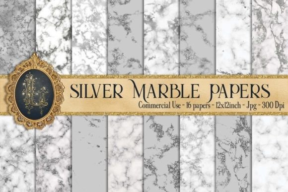 Download 16 Silver Glitter Marble Texture Papers - Paper Collection