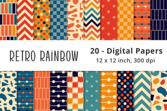 Download Retro Rainbow Digital Scrapbook Paper - Paper Collection