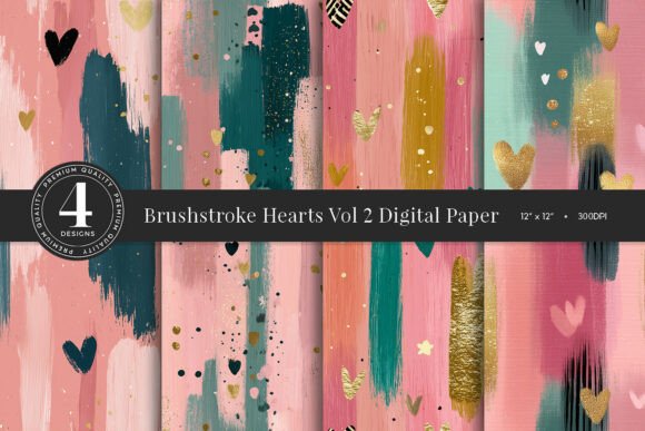 Download Brushstroke Hearts Vol 2 Digital Paper P - Paper Collection