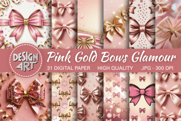 Download Pink Gold Bows Glamour Background Paper - Paper Collection