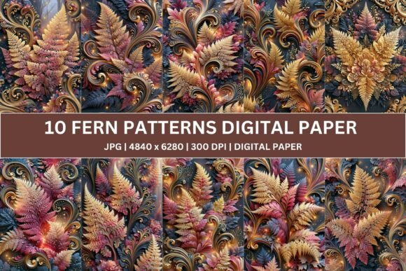 Download 10 Ornate Rococo Fern Digital Paper - Paper Collection