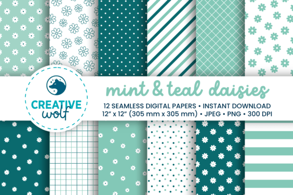 Download Mint and Teal Daisies Digital Paper Pack - Paper Collection