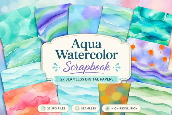 Download Aqua Watercolor - Scrapbook Papers - Paper Collection