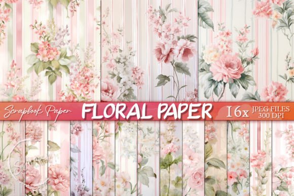 Download Light Pink White Floral Stripe Papers - Paper Collection