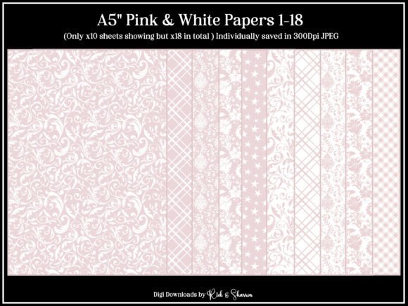 Download A5 Pink &amp; White Papers 1-8 JPEG - Paper Collection