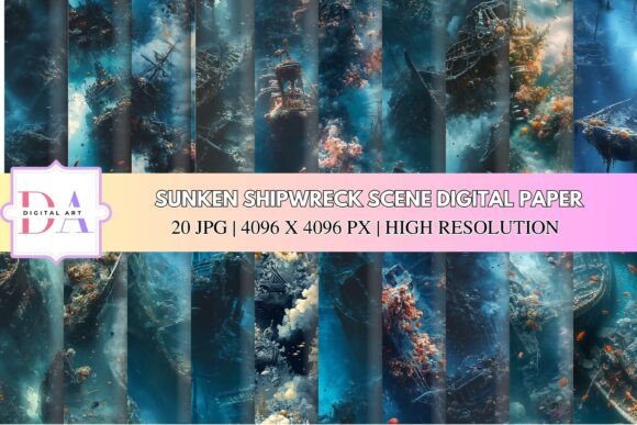 Download Sunken Shipwreck Scene Digital Paper - Paper Collection