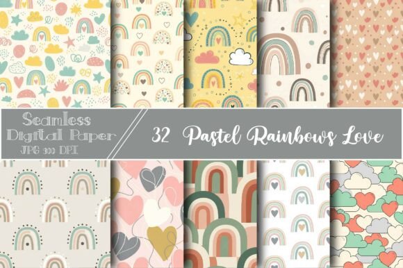 Download Pastel Rainbows Love Digital Papers Set - Paper Collection