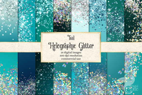 Download Teal Holographic Glitter Digital Paper - Paper Collection