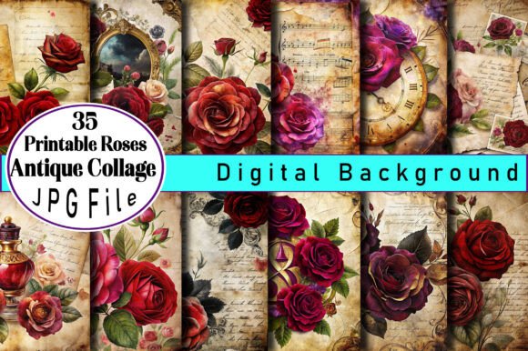 Download Printable Roses Antique Collage Paper - Paper Collection