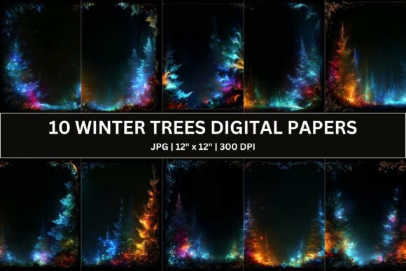 Download 10 Celestial Winter Tree Digital Paper - Paper Collection