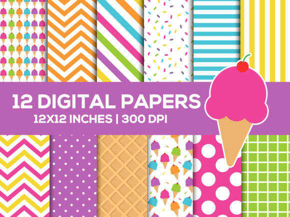 Download Summer Ice Cream Digital Papers Set - Paper Collection