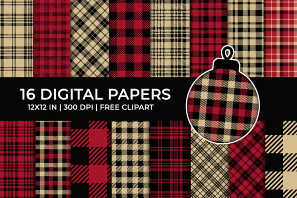 Download Red Lumberjack Digital Papers Set, Plaid - Paper Collection