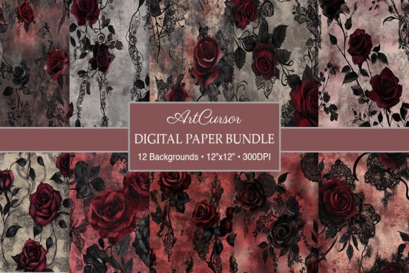 Download Vintage Floral Gothic Lace Digital Paper - Paper Collection