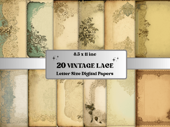 Download Vintage Blank Lace Ledger Digital Paper - Paper Collection