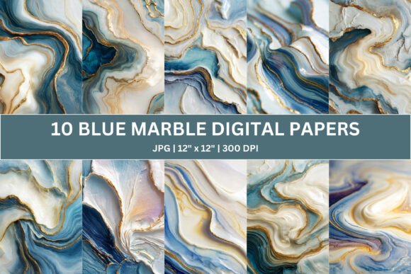 Download 10 Blue Gold Marble Digital Paper - Paper Collection