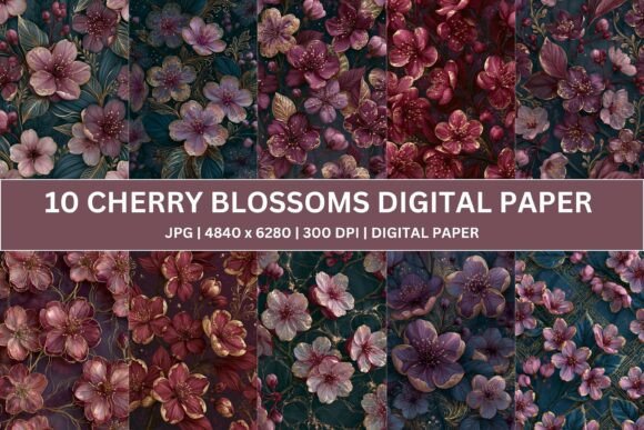 Download 10 Ornate Plum Sakura Digital Paper - Paper Collection