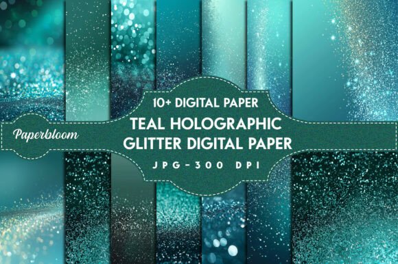 Download Teal Holographic Glitter Digital Paper - Paper Collection
